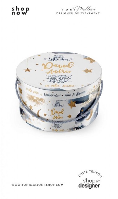 Cutie trusou botez Twinkle Twinkle Little Star cu stelute aurii 1